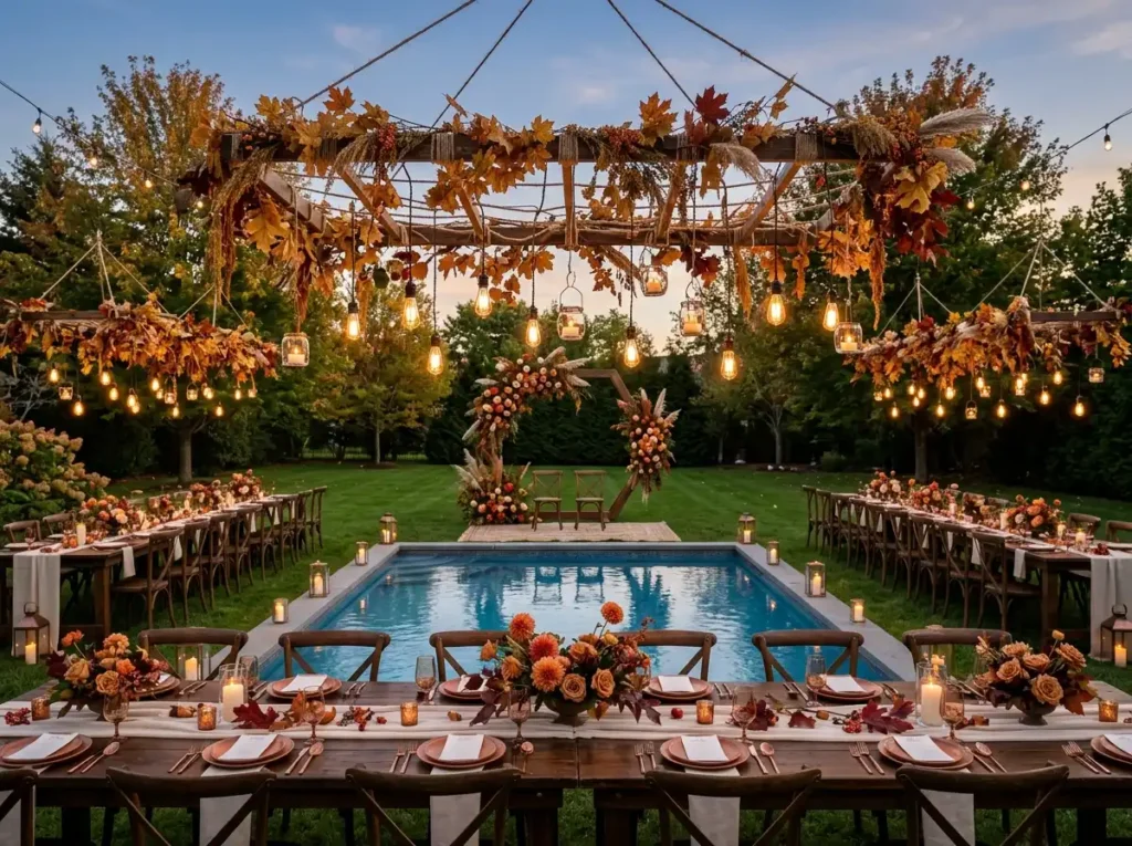 Autumn Pool Harvest Inspiration Rich seasonal c Autumn pool wedding harvest