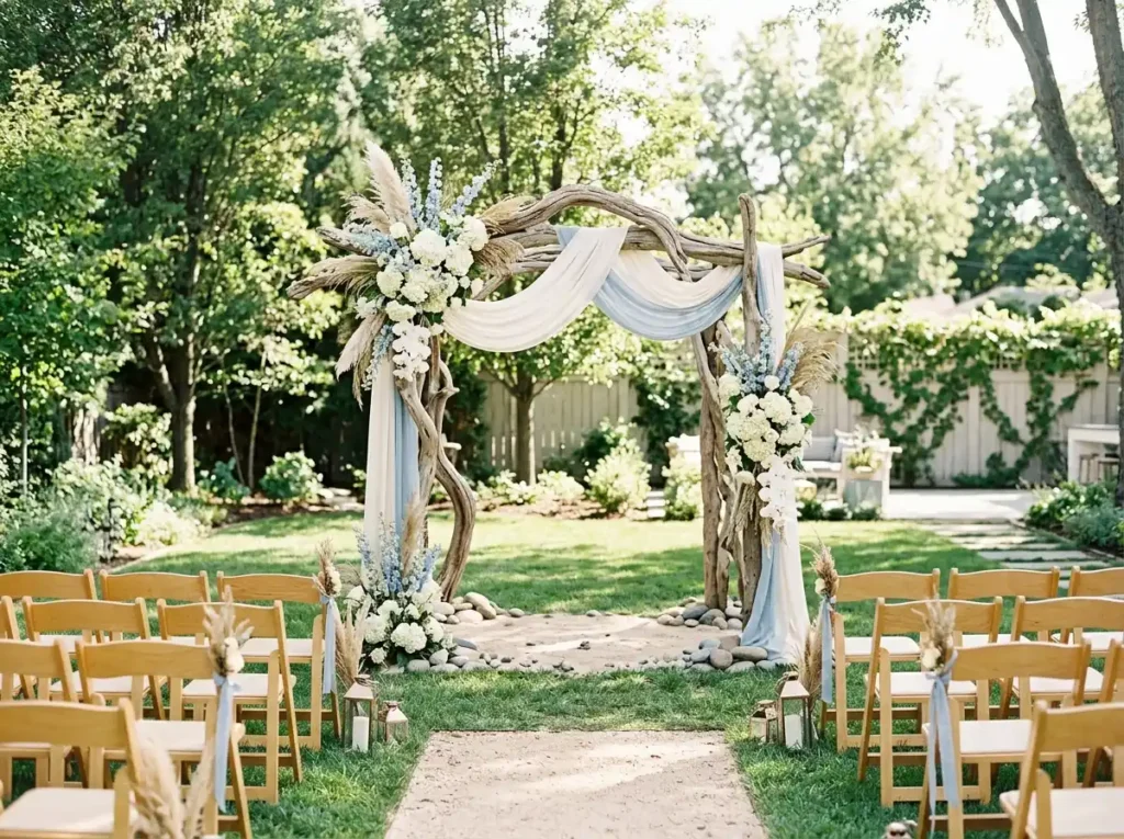 Coastal Breeze Ceremony Inspiration Relaxed sea Coastal ceremony driftwood arch