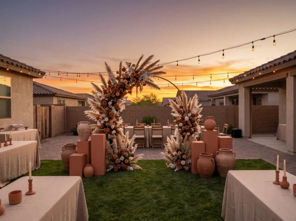 Desert Sunset Courtyard Inspiration Inspired by Desert sunset backyard wedding K