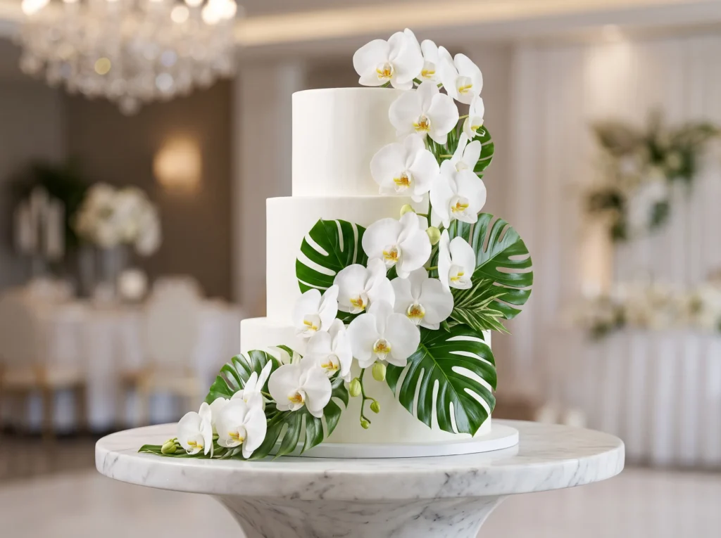 Orchid Cascade Contemporary Inspiration Sculptu White cake cascading orchids mon…