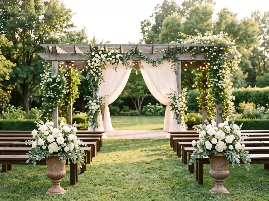 Pergola Ceremony Escape Inspiration A simple ba Pergola wedding ceremony backdrop K