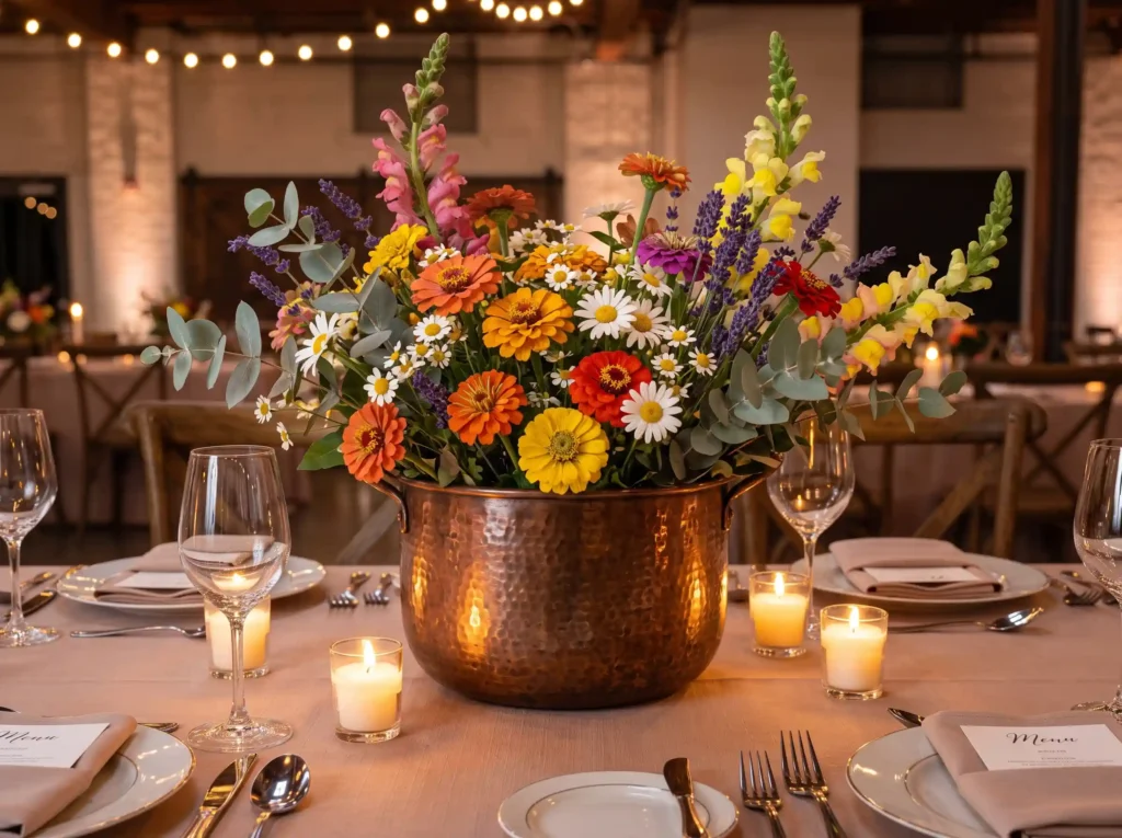 Vintage Copper Bloom Vessel Inspiration Warm me Copper vessel with meadow flowers