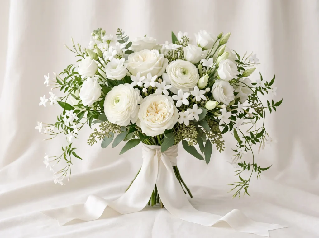Whispering Jasmine Luxe Inspiration Inspired by White blossoms bouquet silk ribbon