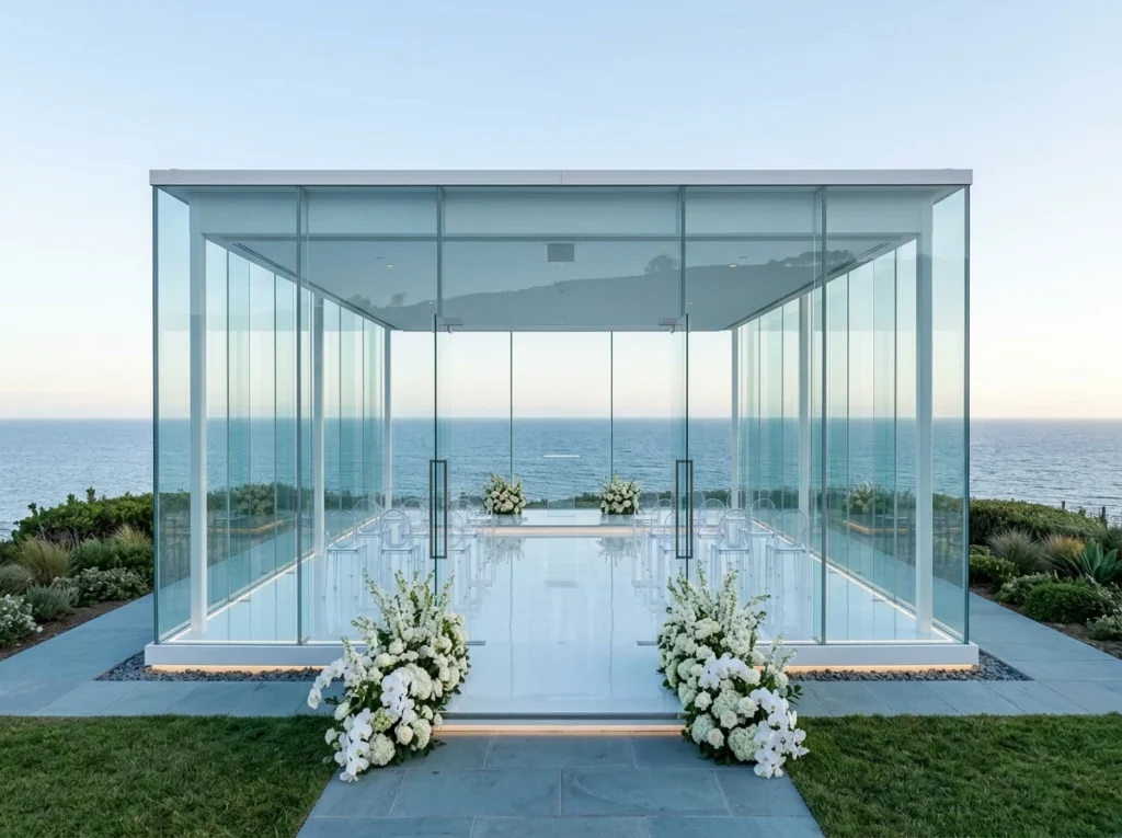 Glass chapel overlooking ocean