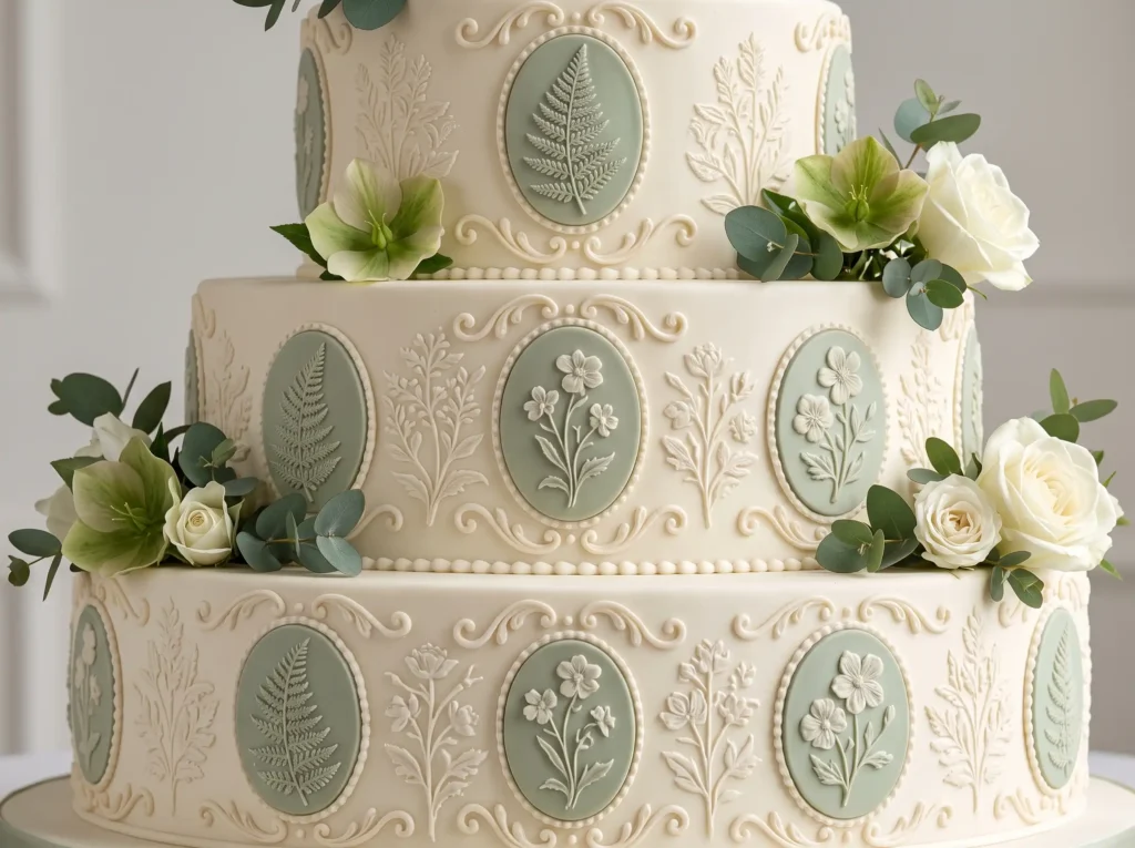 Antique Garden Cameo Inspiration Historic botan Wedding cake with cameo medallions