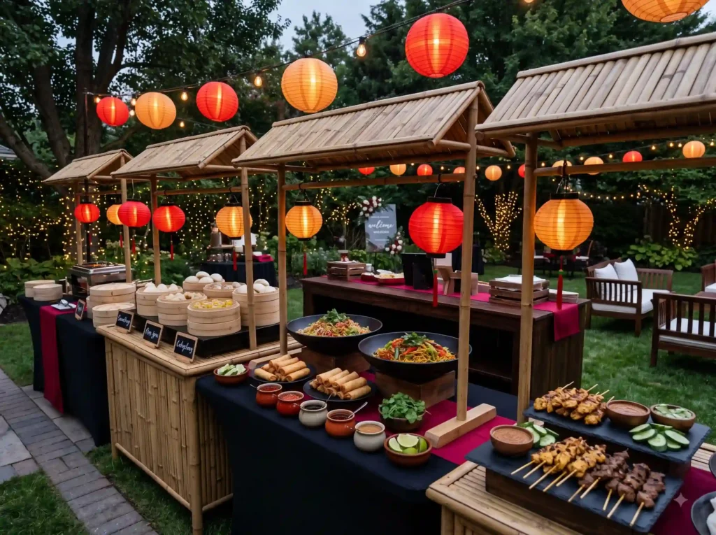 Asian Street Food Market Inspiration Vibrant ni Asian street food wedding buffet