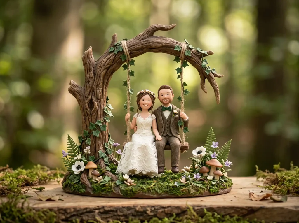 Forest Tree Swing Inspiration Love flourishing Couple on swing cake topper