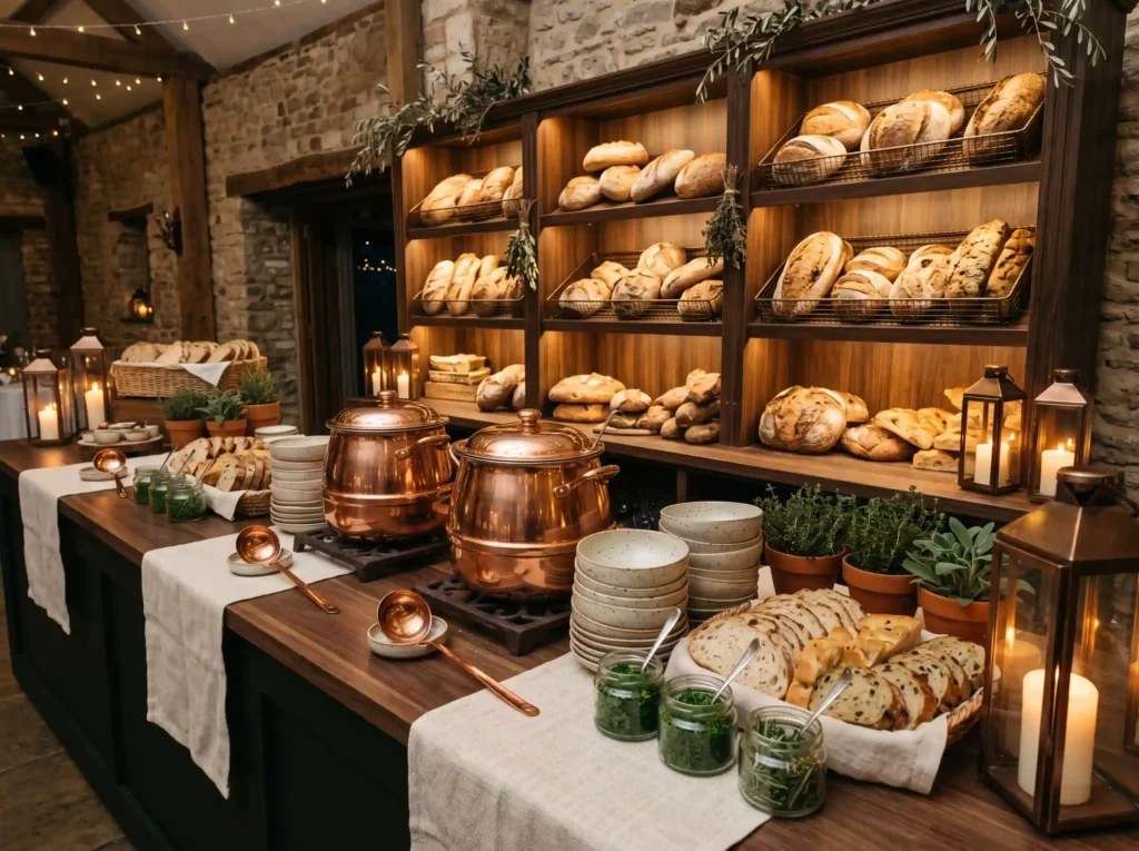Gourmet Soup Bread Corner Inspiration European Soup and bread station reception