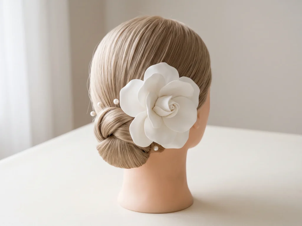 Minimalist White Bloom Pin Inspiration Contempo Minimalist white bloom bridal pin