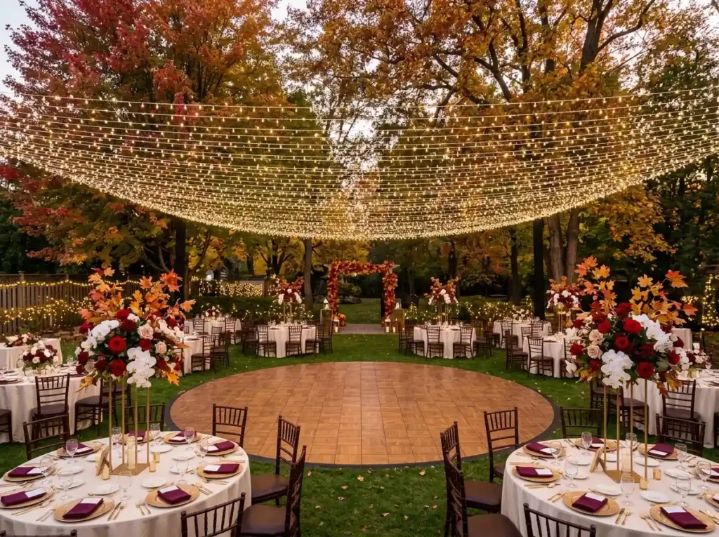 Outdoor ballroom reception autum…