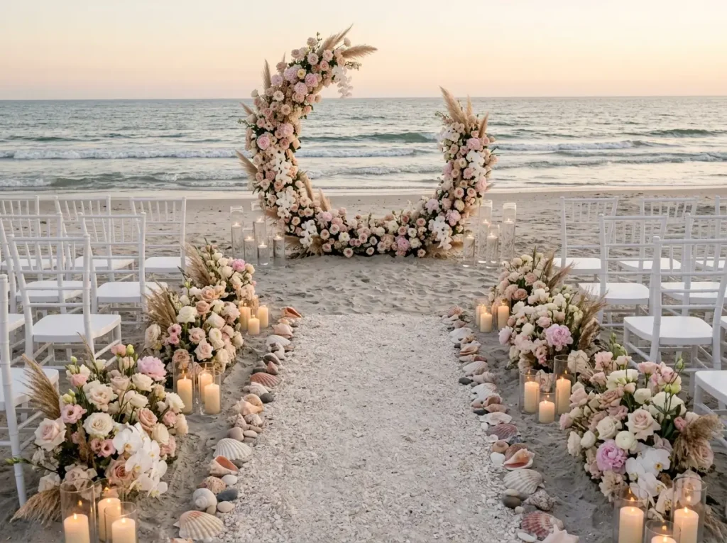 Seashell garden aisle ceremony