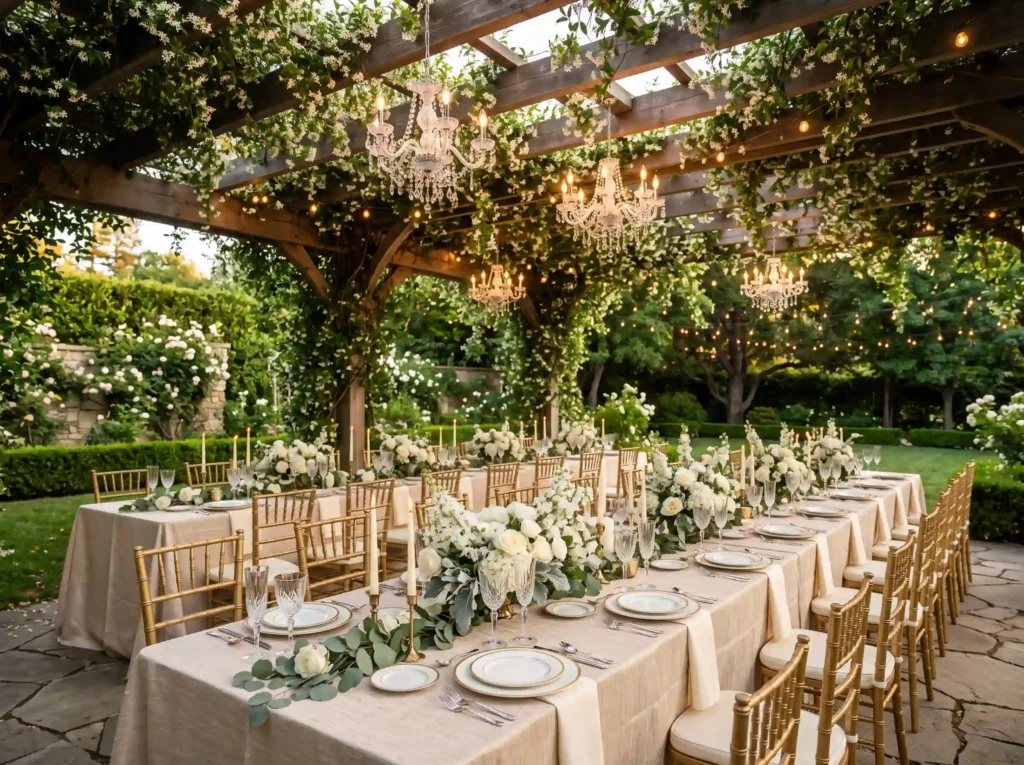 Champagne Pergola Dinner Inspiration Refined su Champagne pergola dinner reception K