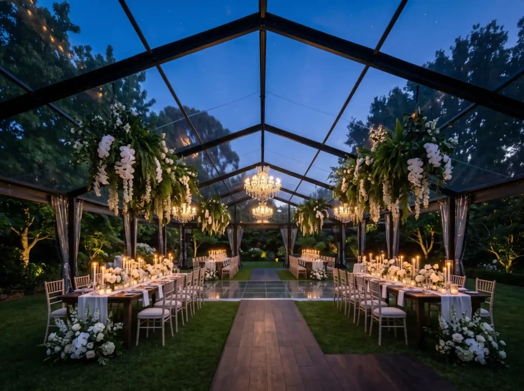 Moonlit Glasshouse Reception Inspiration Inspir Moonlit glasshouse reception gre… K