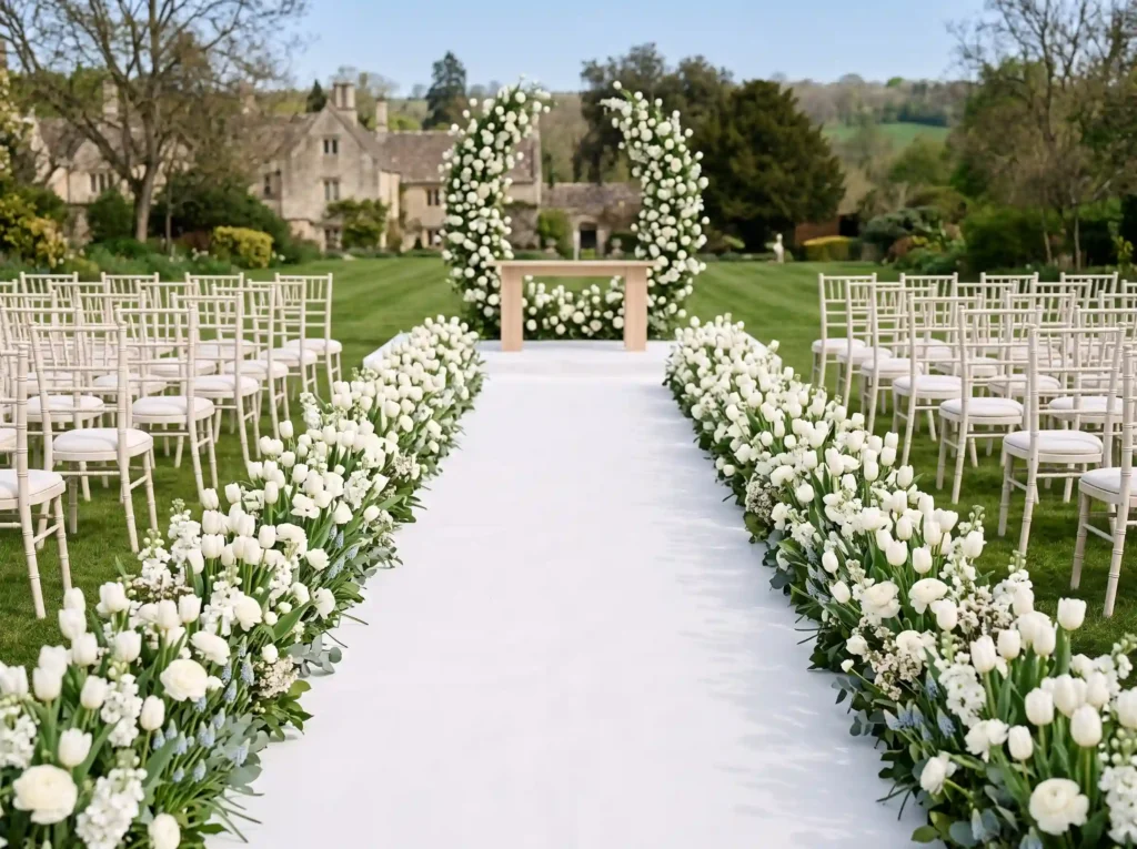 White Tulip Elegance Inspiration Inspired by Eu White tulips ceremony aisle inst…