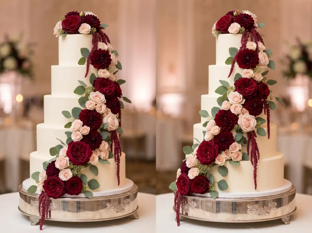 Bordeaux Floral Cake Cascade Inspiration Classi Bordeaux Floral Cake Cascade K