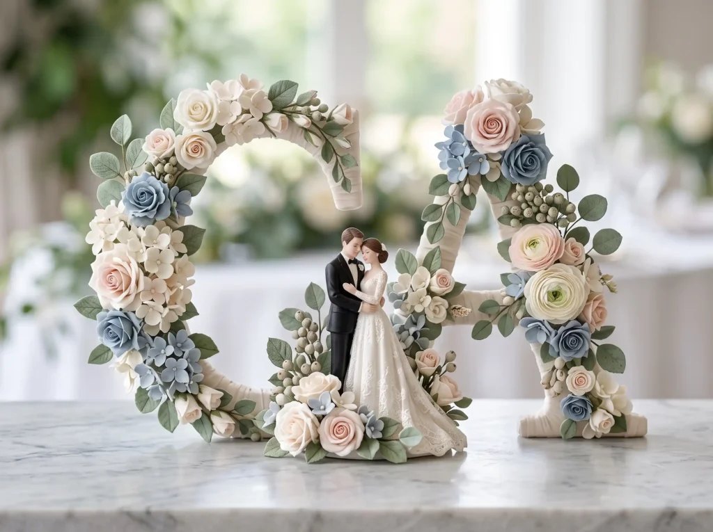 Floral Letter Initials Inspiration Personalized Floral initials wedding cake topper