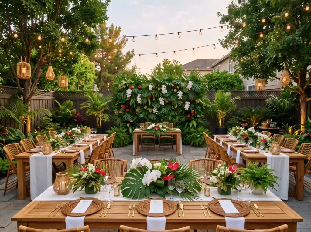 Tropical Courtyard Escape Inspiration A sophist Tropical courtyard reception fol… K