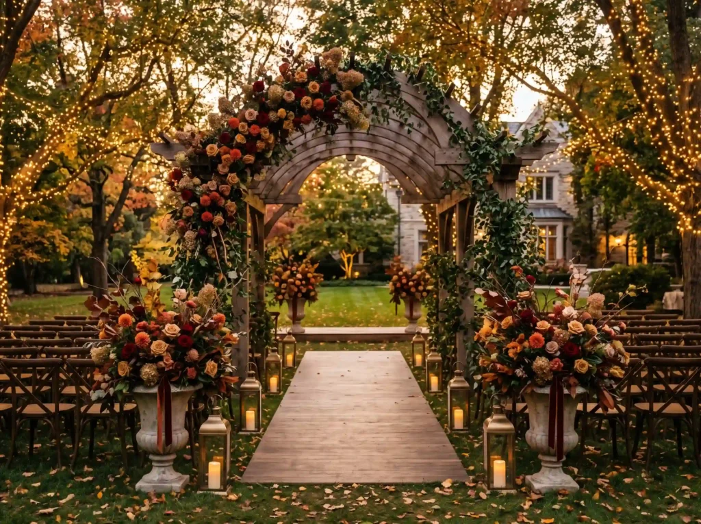 Enchanted Autumn Estate Inspiration Bringing to Autumn estate wedding ceremony K
