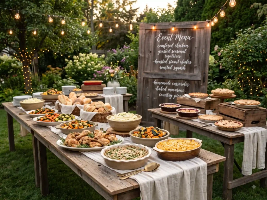 Rustic Comfort Food Celebration Inspiration A w Rustic comfort food wedding buffet