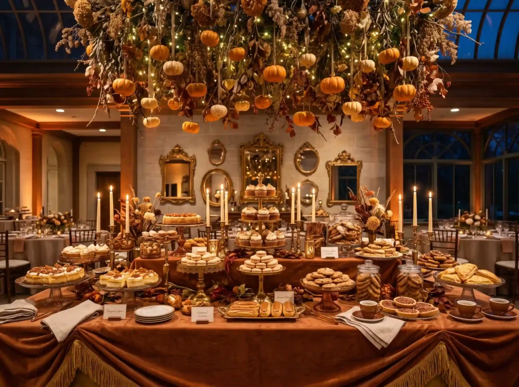 Pumpkin Spice Dessert Conservatory Inspiration Dessert buffet with pumpkin canopy
