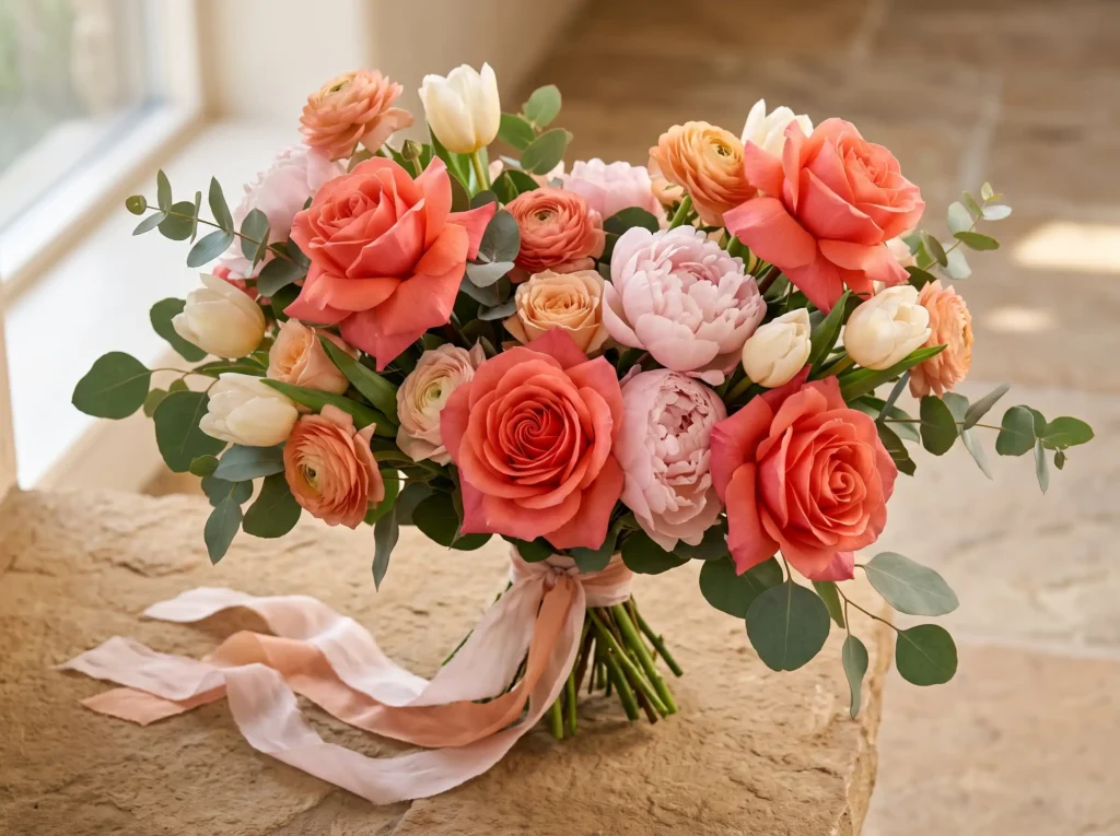 Coral Blush Fusion Inspiration Romantic pinks m Coral blush bouquet fusion K