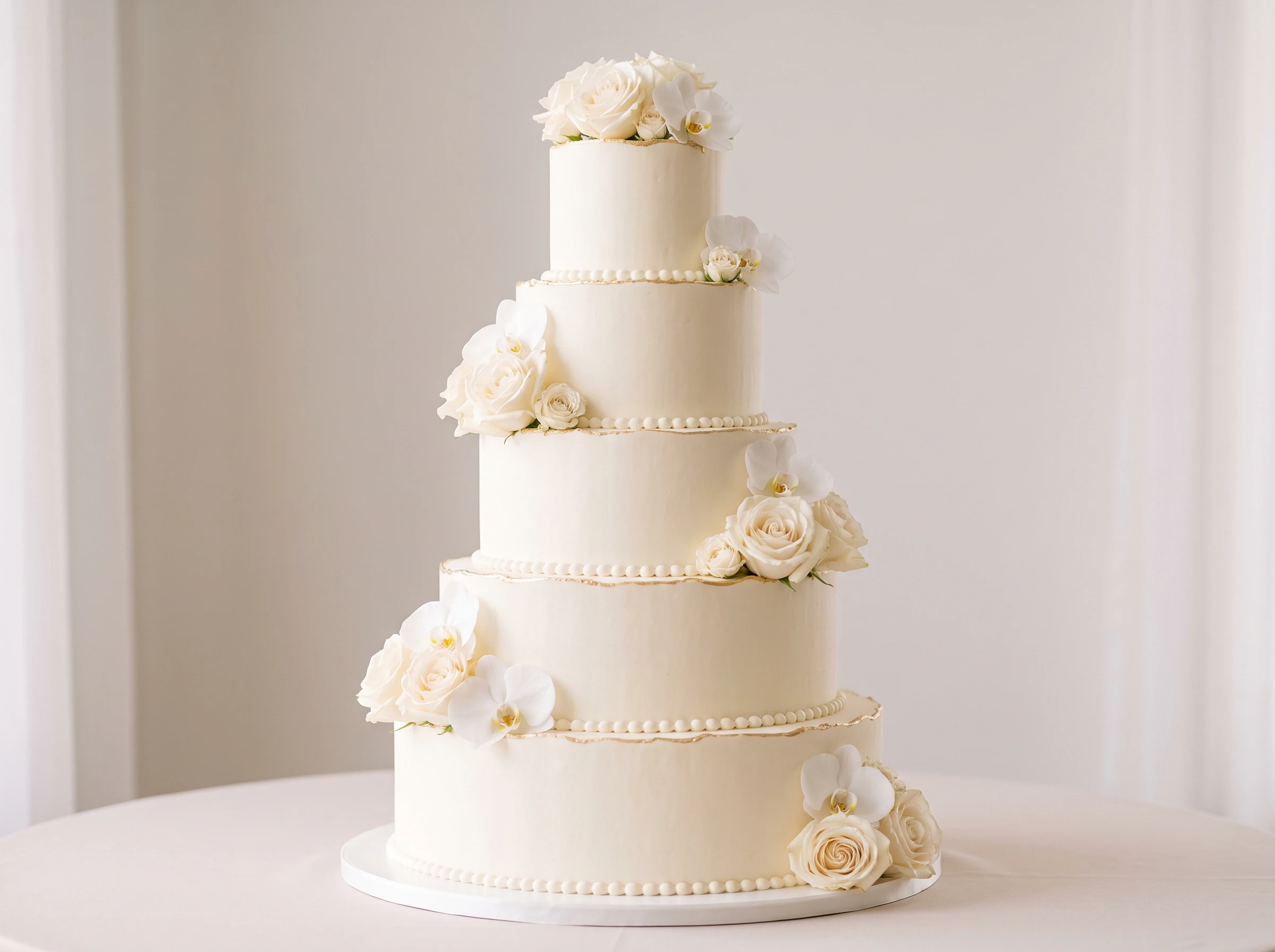 Classic ivory wedding cake with roses and grand European styling in timeless elegant design