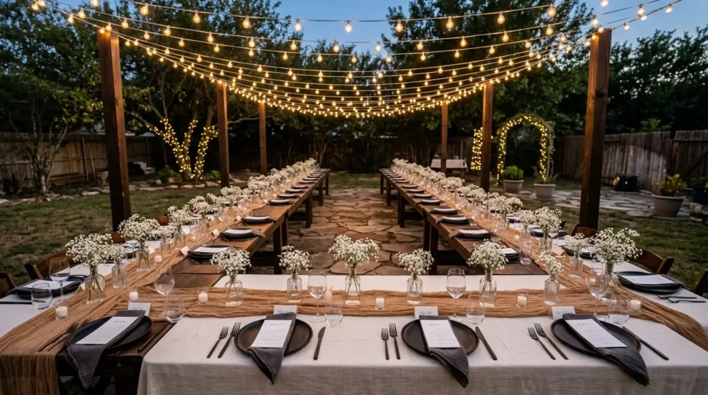 Bistro lights baby's breath banquet