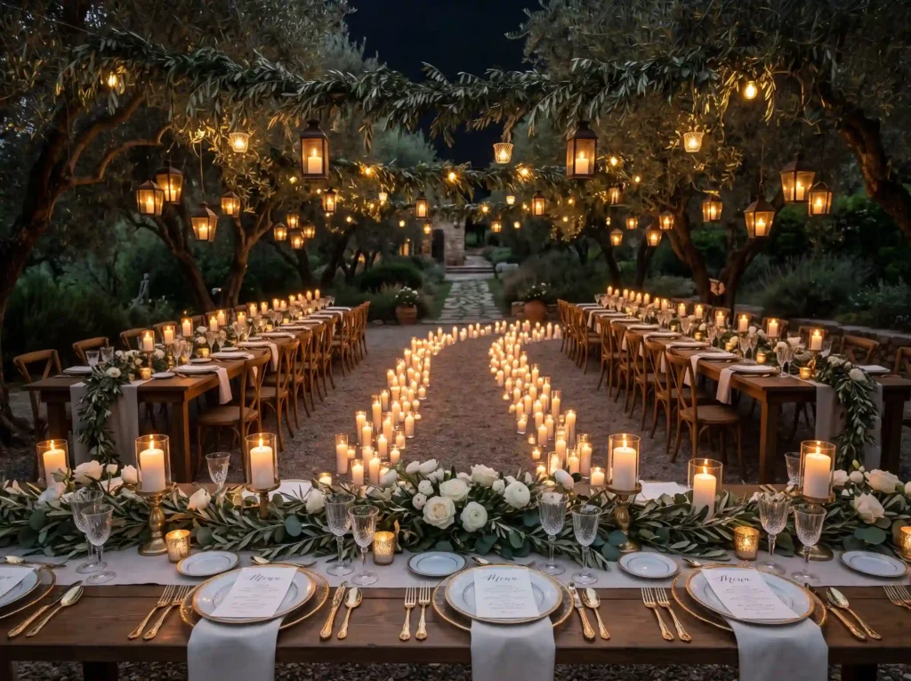 Candlelit Olive Grove Inspiration European coun Candlelit olive grove reception K