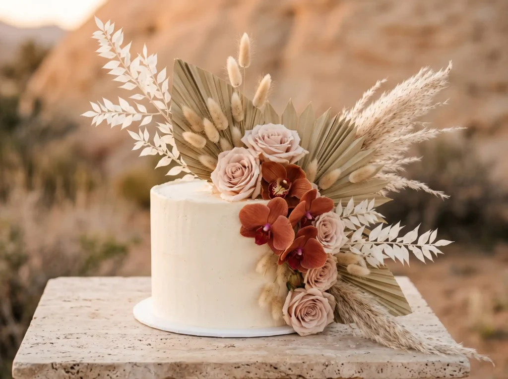 Desert Bloom Minimalism Inspiration Modern dese Mini wedding cake dried botanicals