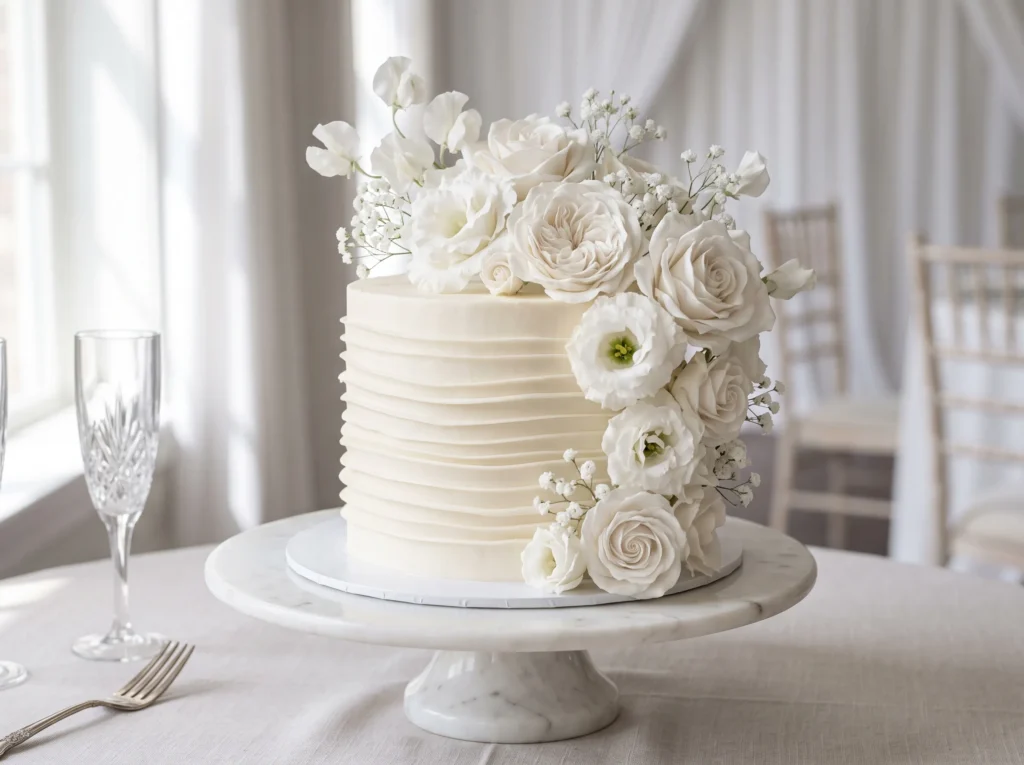 Monochrome White Blossom Cake Inspiration A stu White blossom cake with roses