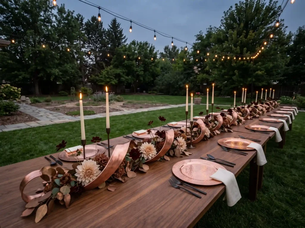 Copper Moon Tablescape Inspiration Rich metalli Copper Moon Tablescape dinner se…