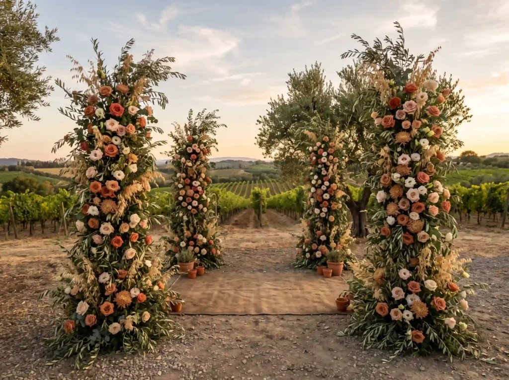 Rustic Vineyard Bloom Towers Inspiration Medite Floral towers vineyard ceremony …