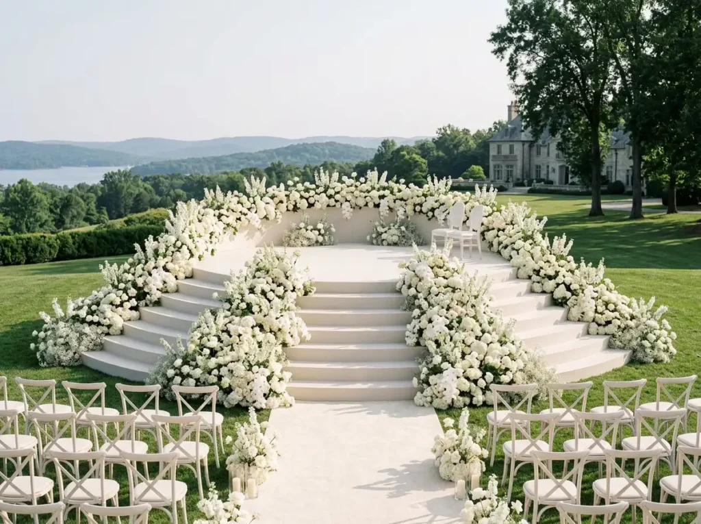 Cascading floral staircase weddi…