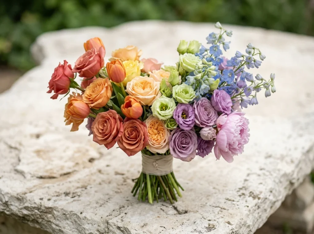 Rainbow Romance Garden Inspiration Every bloom Rainbow romance bouquet garden