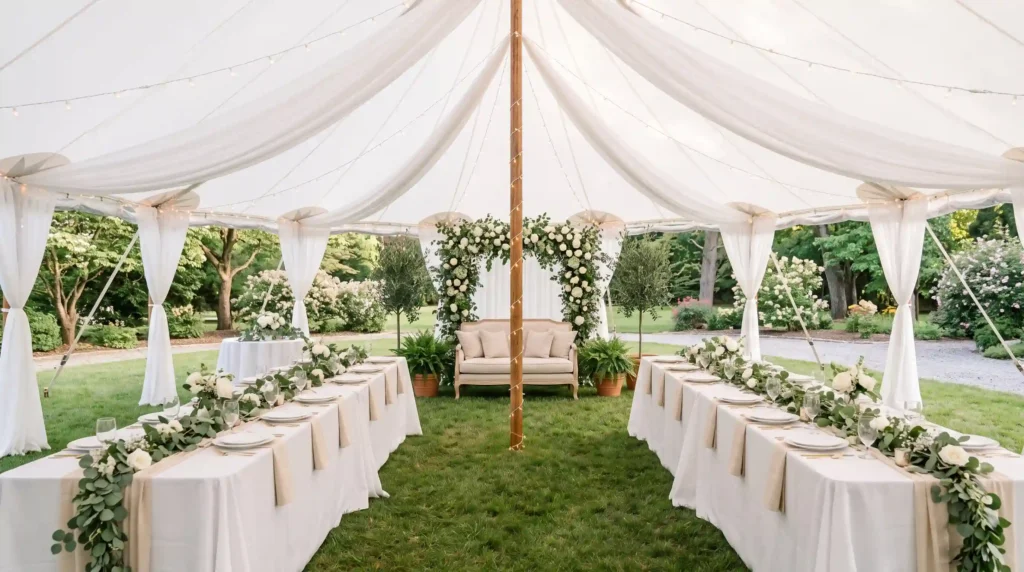 White sail tent garden party