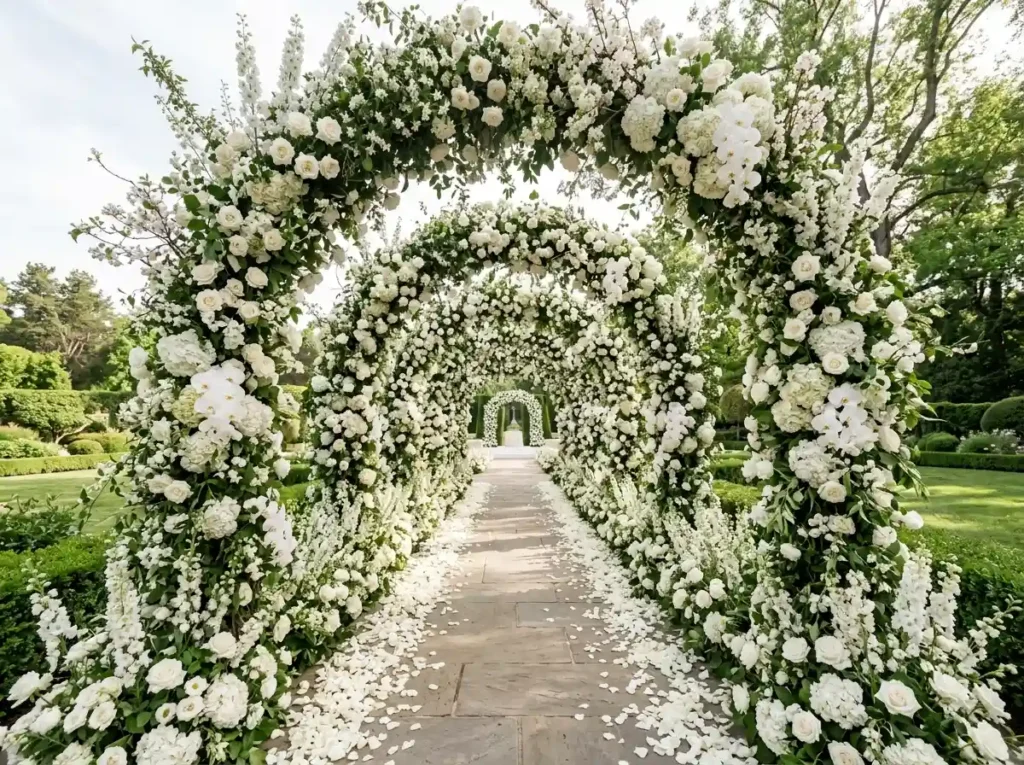 Floral tunnel for wedding ceremony