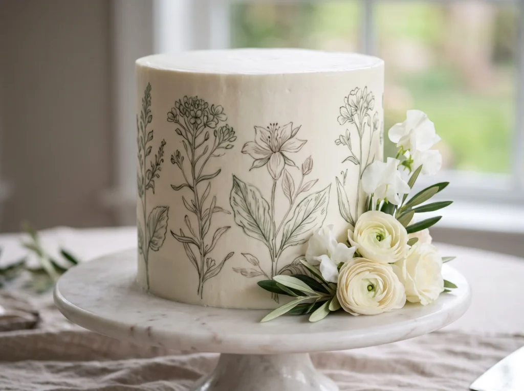 Frosted Botanical Sketch Cake Inspiration Vinta Frosted botanical sketch cake K