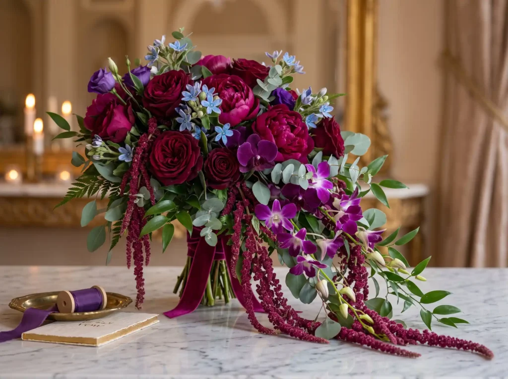 Royal Amaranth Elegance Inspiration Inspired by Cascading bouquet jewel tones K