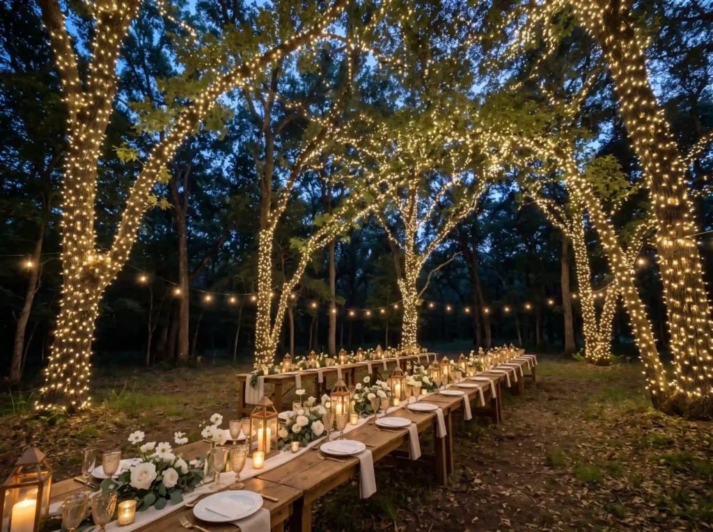 Starlit Woodland Canopy Inspiration Rather than Woodland canopy with fairy lights