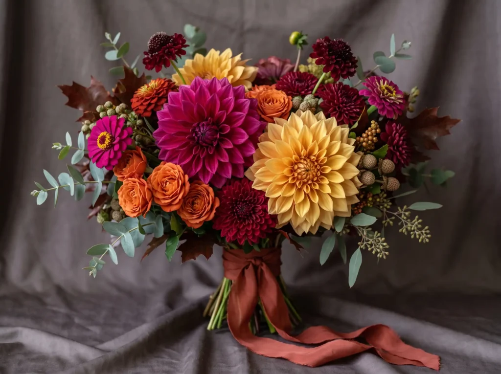 Bold Dahlia Bloom Inspiration Rich saturated flo Bold Dahlia Bridal Bouquet K