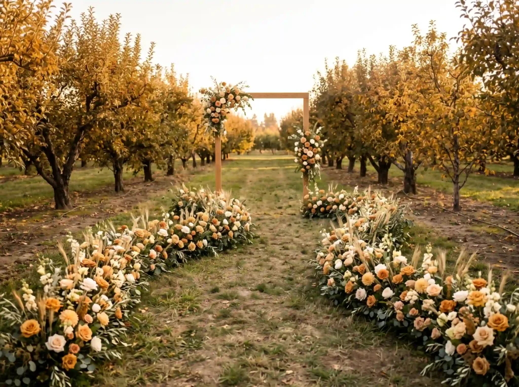 Amber Orchard Aisle Florals Inspiration Designed Orchard wedding ceremony floral …