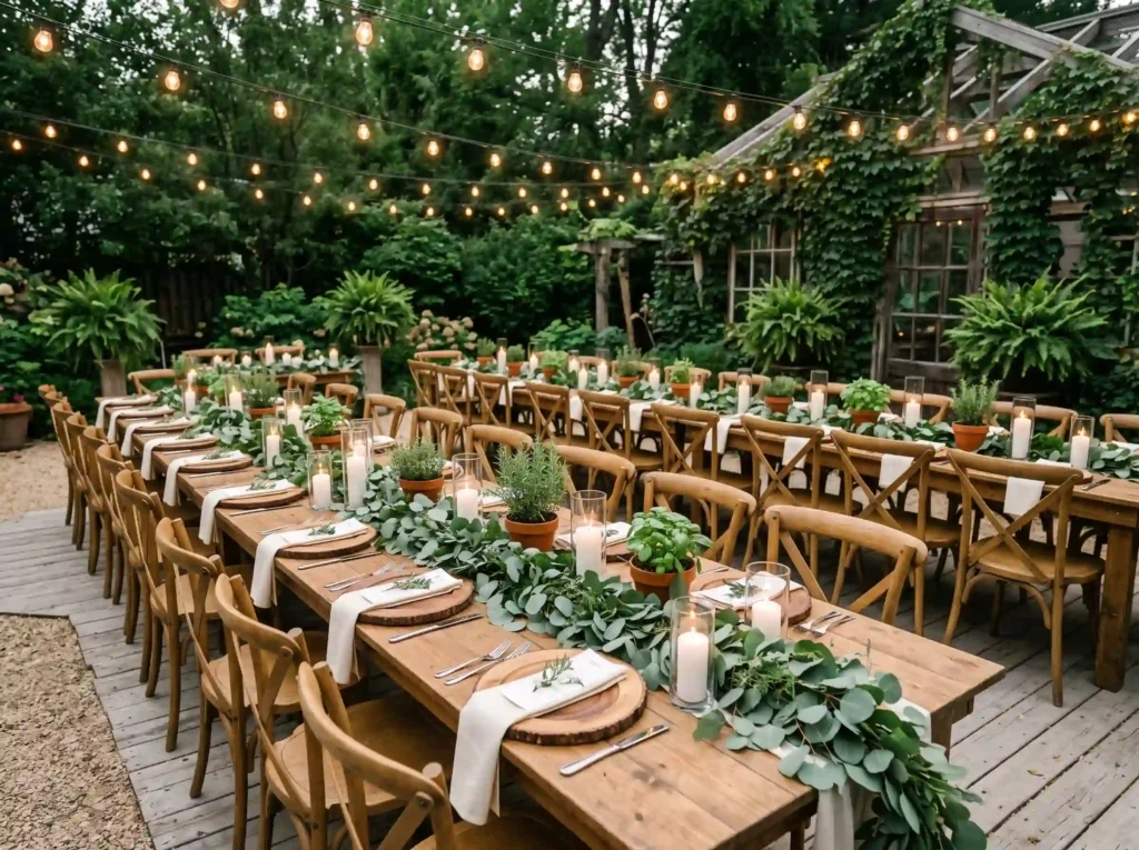 Greenhouse Glow Dinner Inspiration A botanical i Greenhouse dinner with greenery …