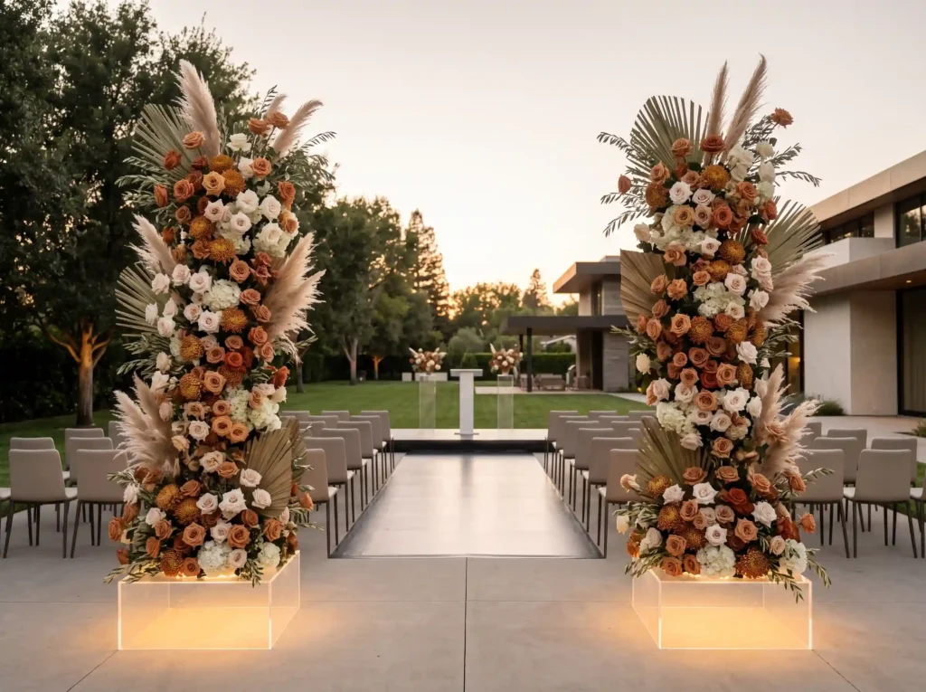 Modern Harvest Floral Columns Inspiration Archit Modern floral columns ceremony K