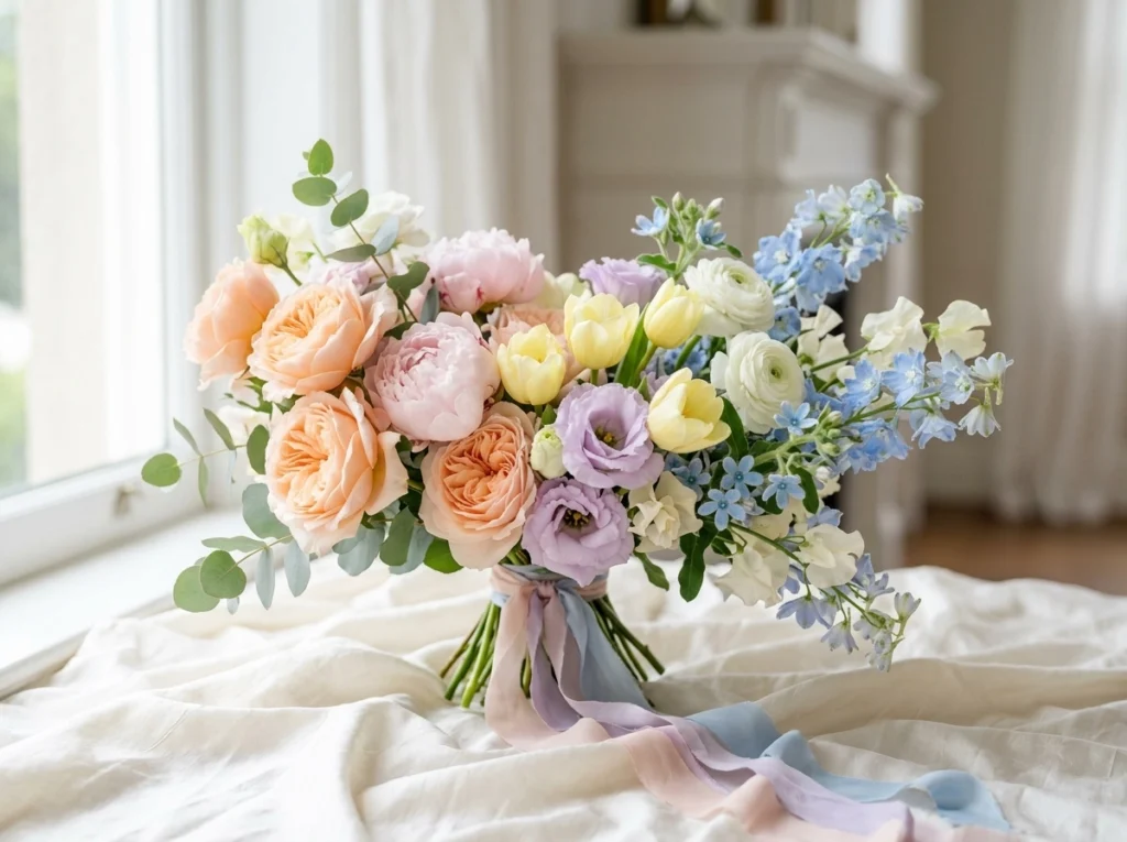 Pastel rainbow bridal bouquet