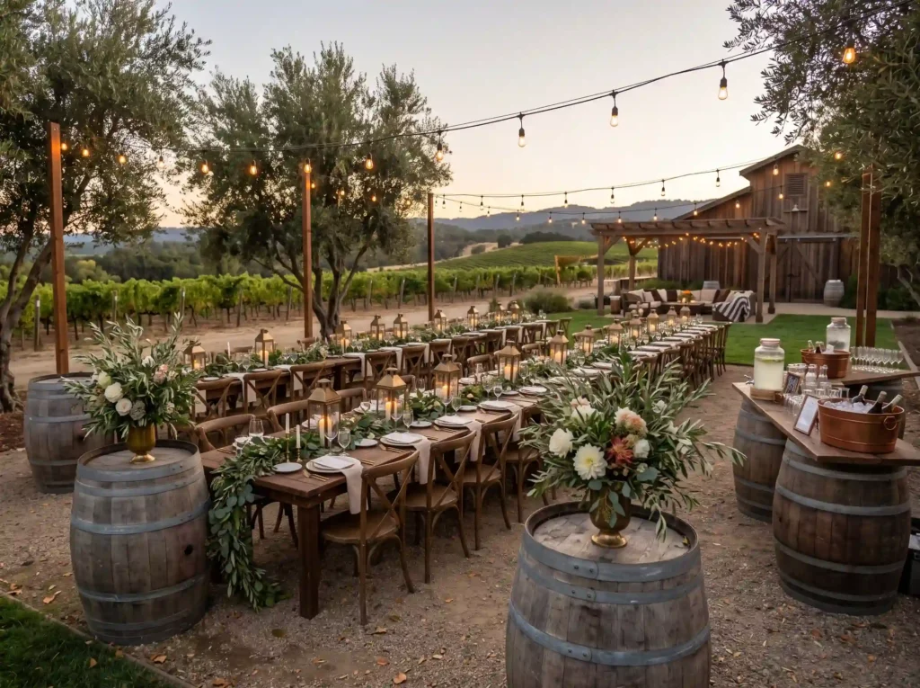 Rustic Barrel Reception Inspiration Winery inspi Rustic barrel reception decor K