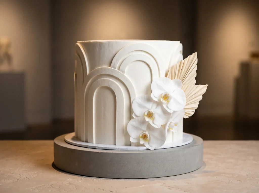 Sculpted Arch Cake Inspiration Modern architectu Sculpted arch cake white orchids