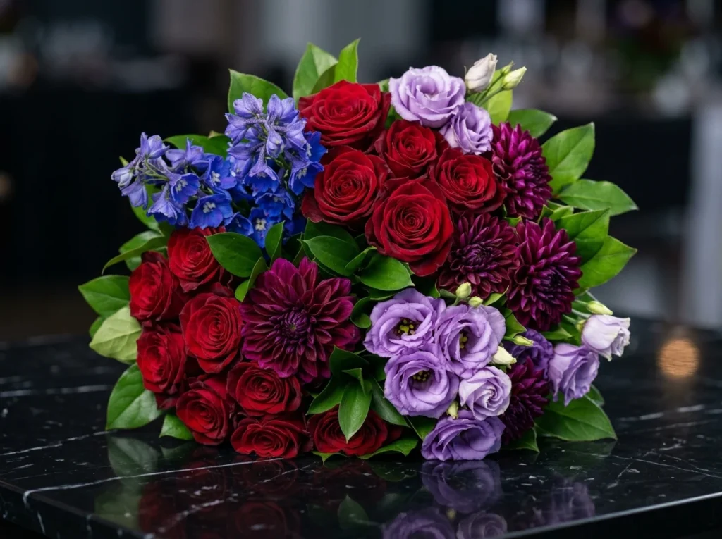 Jewel tone bouquet opulent arran…