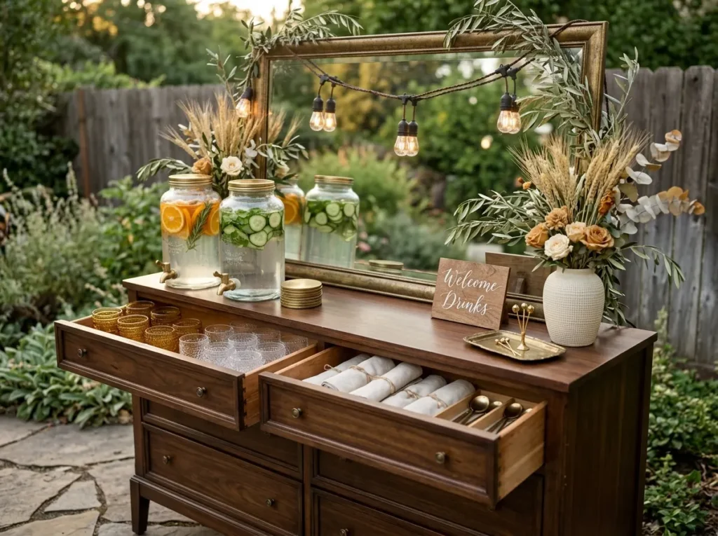 Antique dresser welcome bar