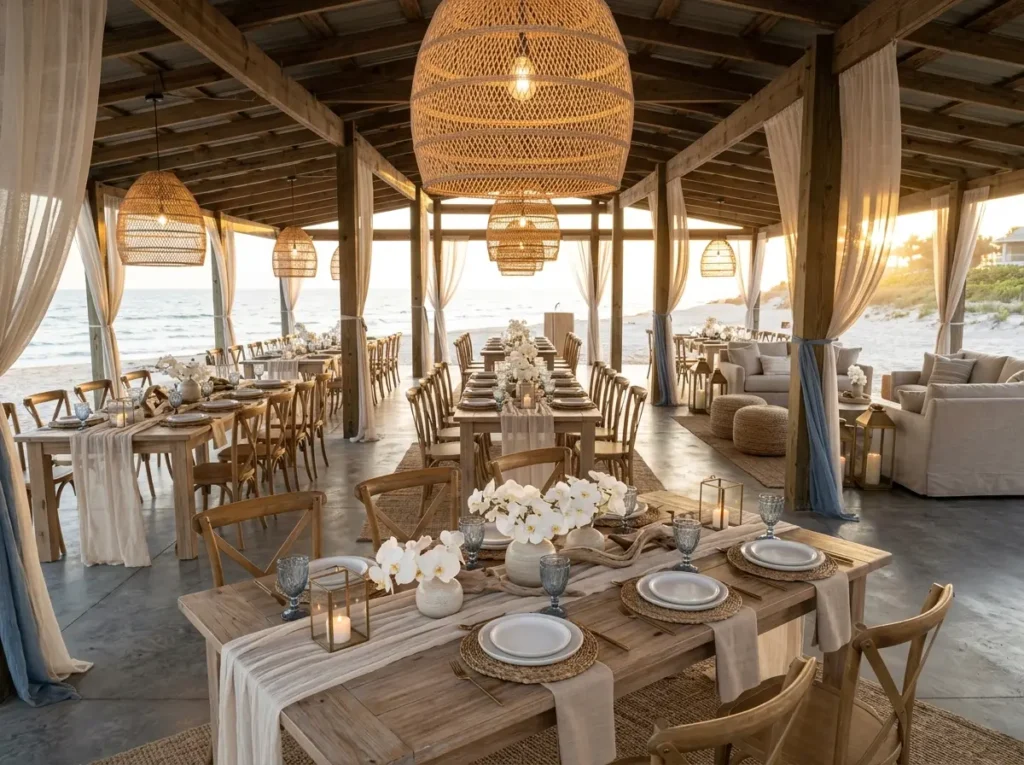 Coastal wedding reception decor