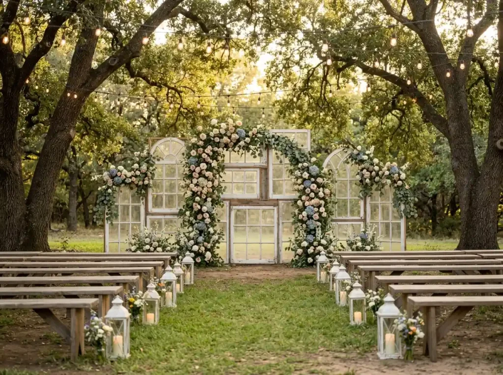 Floral window frame ceremony bac…